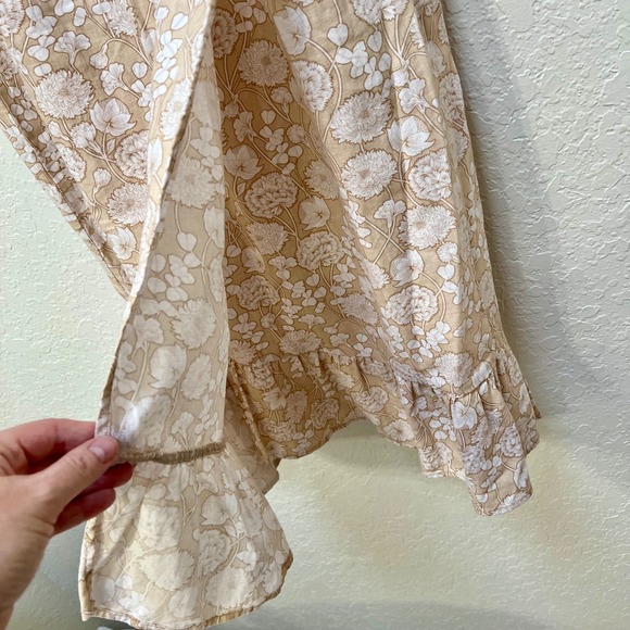 Saks Fifth Avenue Women's Beige Floral Print Linen Cotton Puff Sleeve Midi Dress - Picture 4 of 9